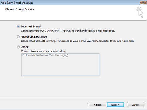 Choose the 'Internet E-mail' option Choose the 'Internet E-mail' option