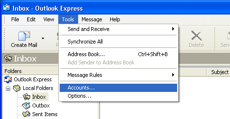 Select Tools > Accounts Select Tools > Accounts